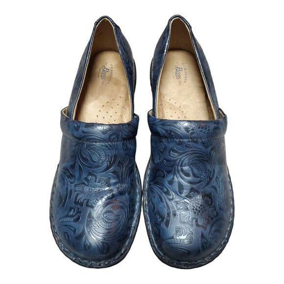 GH Bass & Co Womens Sheena Blue & Black Floral Embossed Tooled Clog Shoe Sz 9.5M - Picture 2 of 14